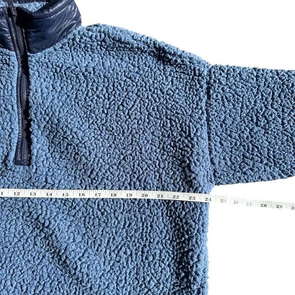 Aerie Dream Sherpa Quarter Zip Sweatshirt Marbled Blue Medium Oversized Pullover - Picture 9 of 13